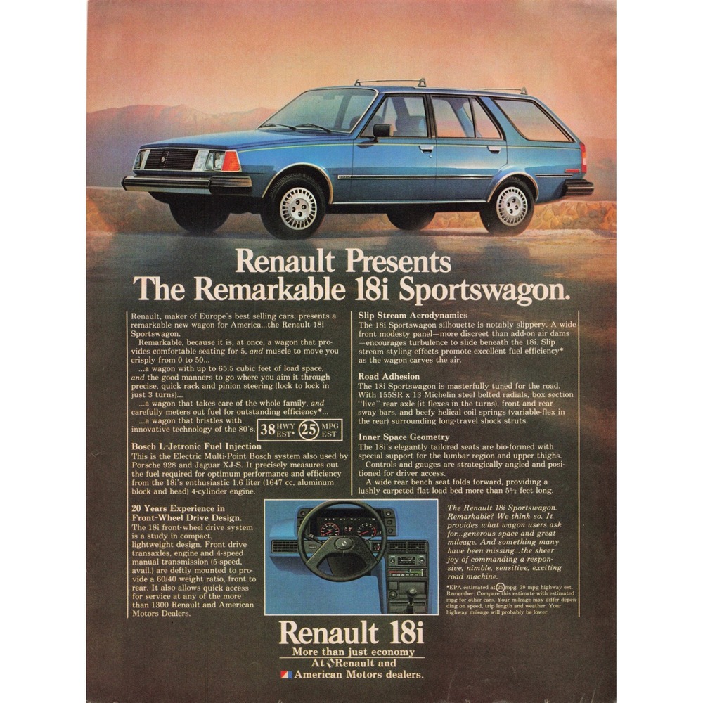 Vintage 1981 Renault 18i Sportswagon Advertisement Car Promo Wall‎ Art Print Ad
